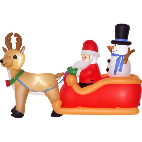 Papá Noel inflable con trineo, renos, muñeco de nieve y luces LED, decoración navideña para exteriores, 200x80x128cm (1/5)
