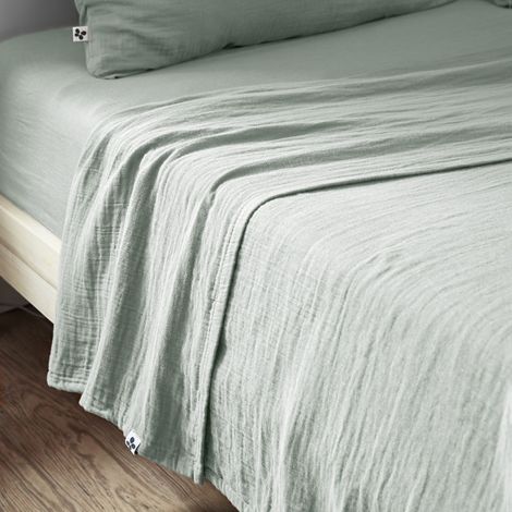 Drap plat 270x300 gaze de coton eucalyptus Terre de Nuit (1/2)