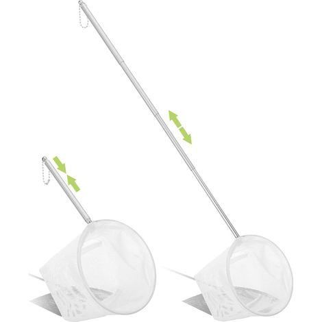 Lot de 2 épuisettes, Poignée extensible, Acier inoxydable, Nylon fin, Pour aquariums et étangs