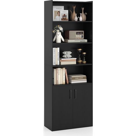 COSTWAY 178cm Bookcase 6-tier Modern Style Storage Cabinet w/Shelves-Black (1/5)