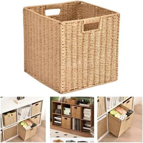 Panier Rangement Pliable Osier – Marron Café/Beige – Décoratif et Léger – Pour Fruits/Jouets/Accessoires (1/5)