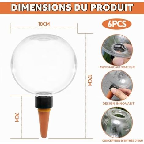 Lot de 6 boules d'arrosage pour plantes, distributeur d'eau de 500 ml, arrosage automatique des plantes, auto-arrosage pour l'intérieur et l'extérieur (1/4)