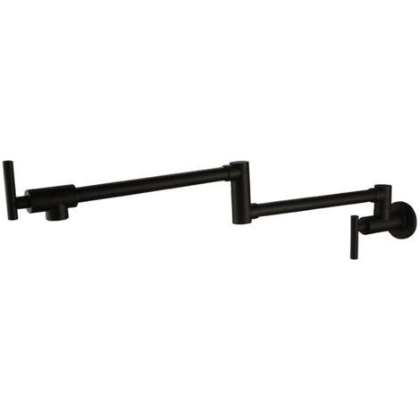 Robinet mural à bec verseur, en acier inoxydable robuste avec double articulation rétractable, culbuteur pliable et 2 poignées, noir (1/5)