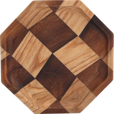 Plateau de service en bois motif grille pour fruits, thé, dessert, pain - 15,5x15,5 cm (1/5)