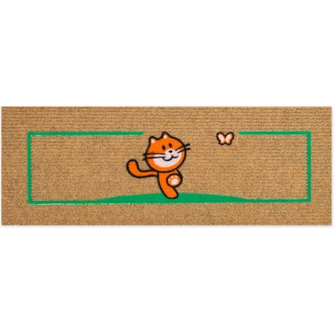 Zerbino Antiscivolo Salva Gradino 25x69 Assorbente Tappeto Ingresso Morbido 100% Made In Italy Gatto - Beige