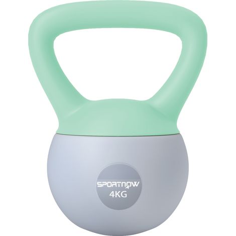 Kettlebell lourd de 4 kg en métal avec poignée en forme de mangue antidérapante, adapté à l'entraînement à domicile, dimensions 19 x 15 x 25 cm, vert et gris. (1/5)