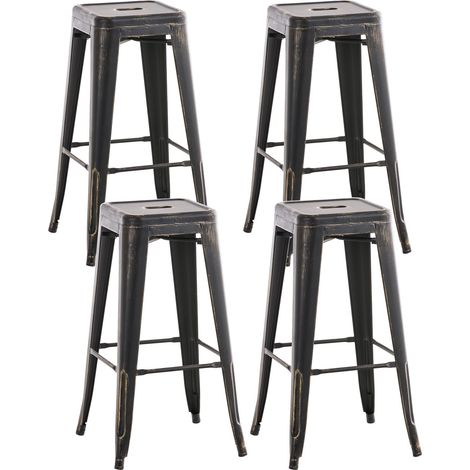 Set di 4 sgabelli da bar in stile industriale con poggiapiedi vintage in metallo nero invecchiato 100000585