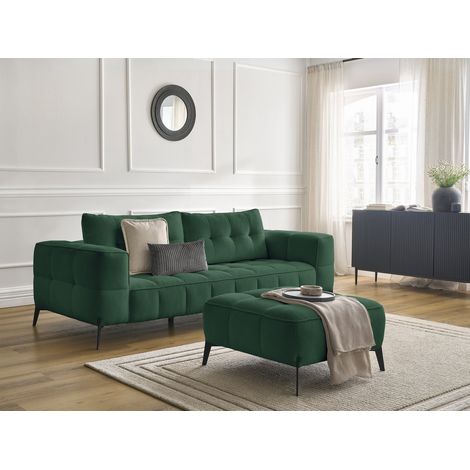 BOBOCHIC - Canapé droit fixe 3 places ANIS tissu texturé avec pouf Vert (1/5)