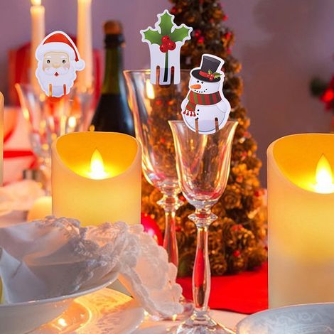 80 weihnachtliche Weinglasmarker: Weihnachtsmann, rote Mütze, Schneemann, Partyzubehör, dekorative Glaskarten (1/4)
