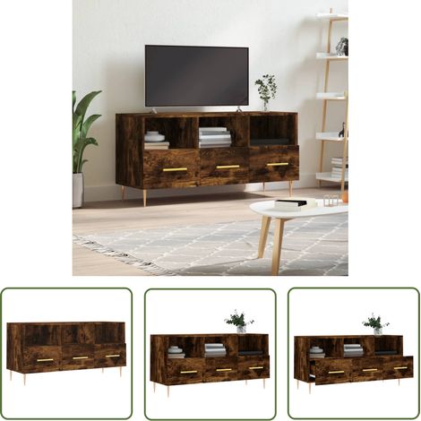 The Living Store TV-Schrank Räuchereiche 102x36x50 cm Holzwerkstoff - TV Schrank - Fernsehtisch - Holz Sideboard - Regal - Wohnzimmermöbel (1/5)