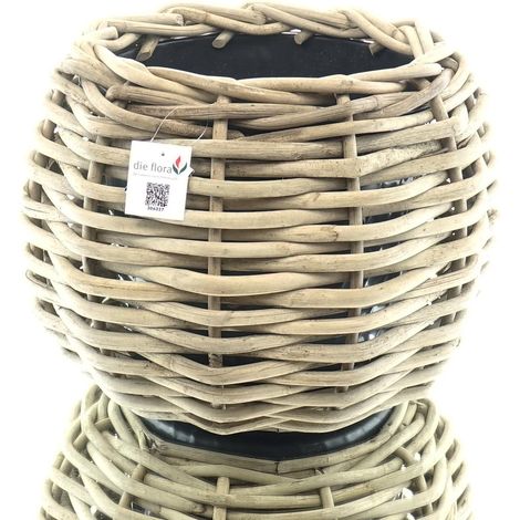 VAN DER LEEDEN DRYPOT® Rattan Tina Pflanzkübel Grau Ø 48 cm - Sylter Körbe (1/4)