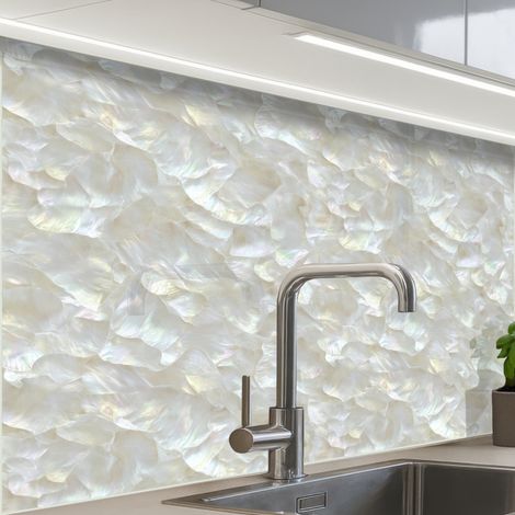 REVETEMENT MURAL DE CUISINE, CRÉDENCE DE CUISINE Perle brillante - Blanc - Coquille 80x60 (1/5)