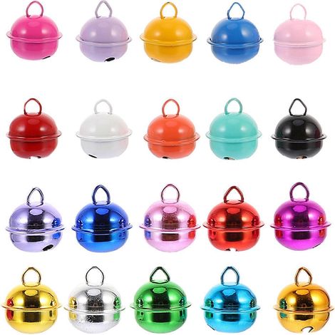 20 clochettes de Noël en métal coloré, jolis matériaux pour bricolage (colorées)-2.15x2.15x2cm-Colorful