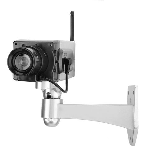 Attrappe einer CCTV-Überwachungskamera mit simuliertem Netzteil für den Innen- und Außenbereich, silbernes LED-Blinklicht (1/5)