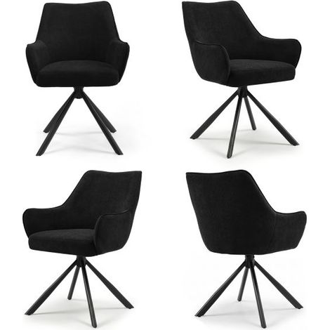 Bon Furni Terciopelo Silla de comedor Negro, Set de 4, giratoria 360°, ergonómica con cojín de muelles, cremallera oculta y patas ajustables