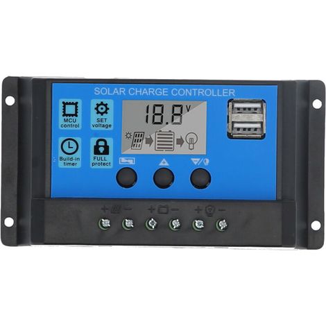 Contrleur de charge solaire MOS 10A 12V 24V 2 voies Contrleur de panneau solaire Régulateur de batterie PWM à 3 étages