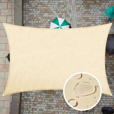 Voile d'ombrage rectangulaire 3x4m étanche, toile anti-UV résistante pour terrasse, jardin, balcon, patio extérieur, tonnelle beige imperméable. (1/5)