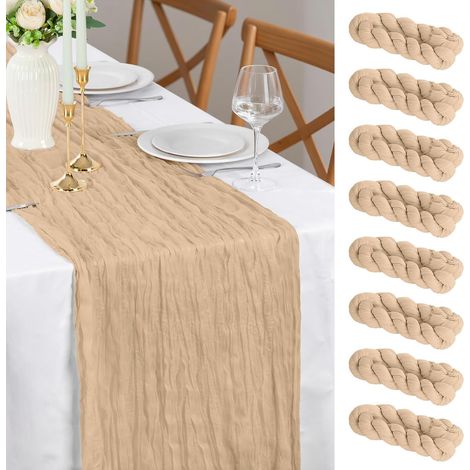 Chemin de table beige taupe mousseline, 8 pièces 90x300 cm, décoration mariage, baby shower, anniversaire. (1/5)
