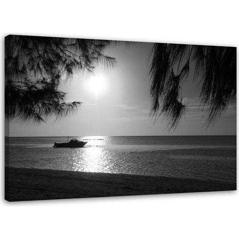 Tableau sur toile Mer Palmiers Noir et Blanc 60x40 (1/5)