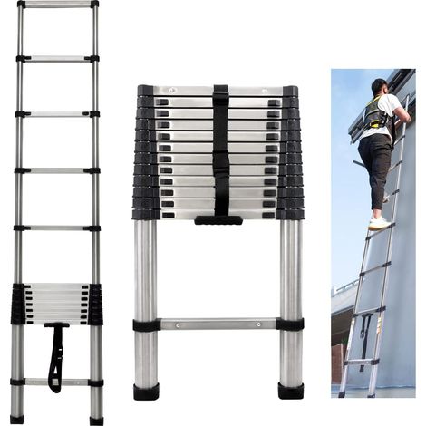 Multi-Purpose Telescoping Ladder 3.8m, Heavy Duty Strong Stainless Steel Extension Ladder 330lbs Load Capacity, EN131 Certificated, Compact Home Loft Ladder Portable Collapsible Ladder (1/5)