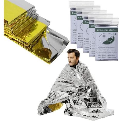 Couverture de premiers secours d'extérieur (lot de 10) — 210 x 160 cm — Convient pour la randonnée et les premiers secours (1/4)