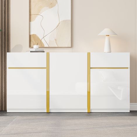 CHICFURN Aparador bajo 160x40x78 cm blanco lacado alto brillo, 3 puertas, 2 cajones (1/5)