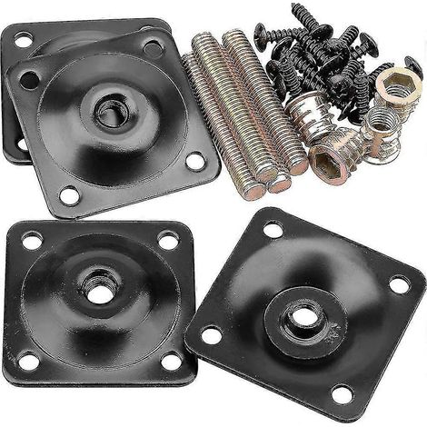 Plaque de fixation pour pied de meuble, plaque de connexion pour pied de meuble, plaque en T de qualité industrielle, noire (1/5)