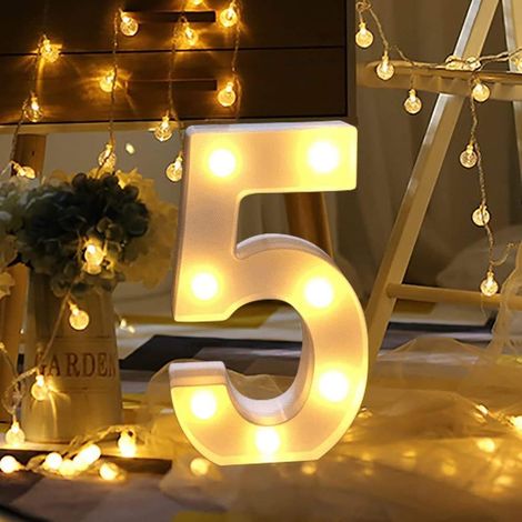 (5)  Lights Décoration LED Chiffres,Numéros Illuminés par LED,Marquee Light Sign Opérateur à Piles pour Réceptions de Mariage de Partie Maison de Vacances et Salle de Bain Bar la Mariée Décor