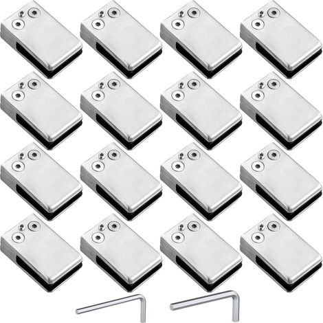 16 Pinces à Verre Taille L (10–11 mm) en Acier Inoxydable – Dos Plat, Finition Brossée, Fixation Antirouille avec Vis de Serrage pour Balustrade, Garde-Corps, Escalier et Main Courante (1/5)