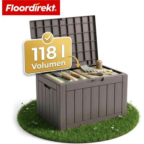 Gartenbox in Holz-Optik Wetterfeste Kissenbox für Terrasse & Balkon Braun 56 x 43 x 53 cm (118 L)