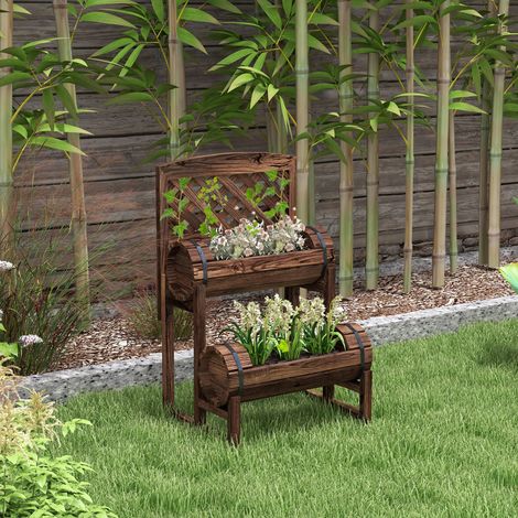 Jardinière sur pieds surélevée avec treillis carré potager 2 niveaux pour terrasse. balcon jardin 42 x 49 x 80 cm marron