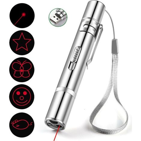 5 pointeurs laser pour chats et chiens, lumière rouge, 3 modes, motif varié, clip métallique, jouet interactif (1/5)