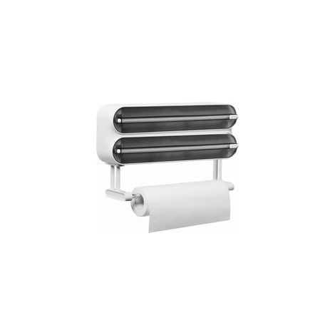 Distributeur Papier Aluminium et Film avec Port Essuie Tout - Magnétique et Murale sans Percer, Derouleur Film Alimentaire avec Coupeur pour Cuisine Organisée, Support Sopalin 3-en-1, Noir (1/5)