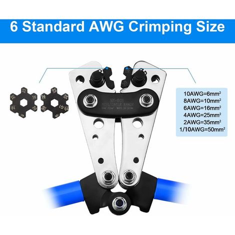 Crimpzange + 60-teiliges Kabelschuhset – AWG 10–0, 6/10/16/25/35/50 mm² TEENO, Multifunktions-Kabelschneider mit rutschfestem Griff für Elektriker