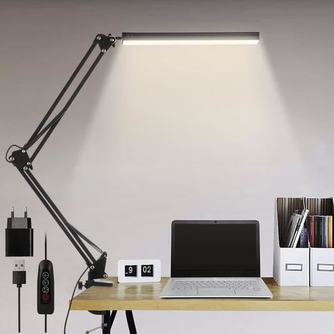 Lampe de Bureau LED,Lampe de Table Dimmable 7 Niveaux de Luminosité 4 Modes de éclairage Liseuse,Lampe de chevet enfant Avec Port (1/4)