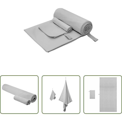 vidaXL Sporttuch - Sporthandtuch Set 2 pcs Grau Stoff (1/5)