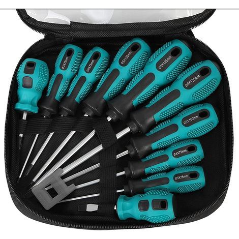 10 Pièces Tournevis Magnétique, 5 Taille Toute Épreuve Tournevis en Acier au Chrome Vanadium 5 Tournevis Plats et 5 Cruciformes avec Poignée Antidérapante - avec Sac à Outils (1/5)