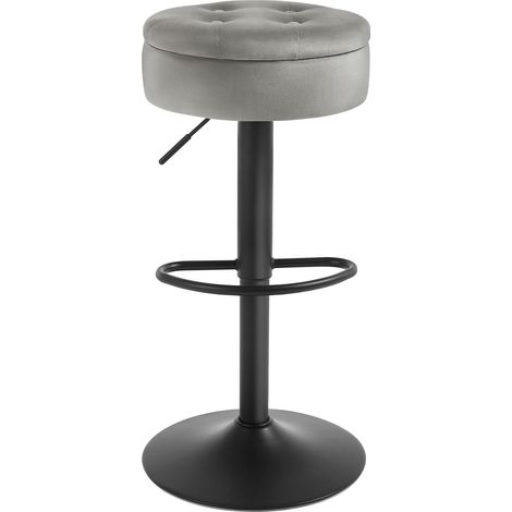 WOLTU 1x Taburete de bar de cocina con reposapiés giratorio y ajustable - Gris claro (1/5)