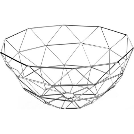 Corbeille à Fruits en Métal Argenté Géométrique (1/4)