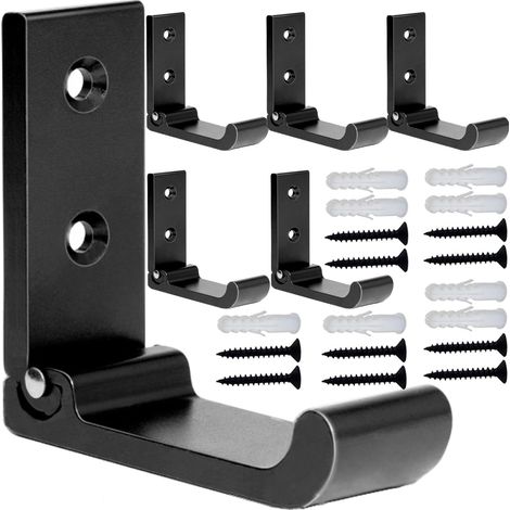 Lot de 6 patères pliables, crochet mural noir mat, crochet porte-serviettes de salle de bain (1/5)