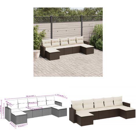 7-tlg. Garten-Sofagarnitur mit Kissen Braun Poly Rattan - Gartensorga - Outdoor Möbel - Lounge Set - Gartenlounge - Rattan Sofa - Home & Living