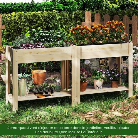 Jardin surélevé avec étagère Jardinière en bois avec drainage 81 x 37 x 77 cm Naturel (1/2)