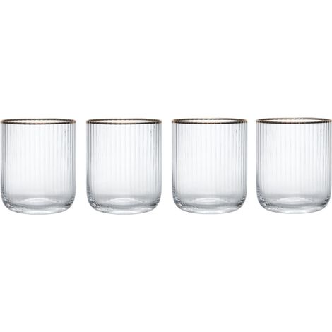 Mikasa Sorrento Glasbecher de Kristall mit Goldrand und breiter Form, 380ml, Set de 4 feine transparente bleifreie Becher, elegantes Design für Feiern