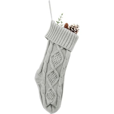 Chaussette de Noël, chaussette de Noël, sac cadeau en laine, décoration de Noël, gris (1/5)