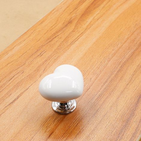 Poignée de meuble en céramique forme cœur, bouton de porte tiroir placard armoire, poignée de tirage blanc, taille S, quincaillerie de rangement.