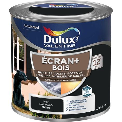 ECRAN+ BOIS - Peinture satinée pour bois extérieur - Volets, portes, fenêtres, portails - Noir 0,25 L - Dulux Valentine