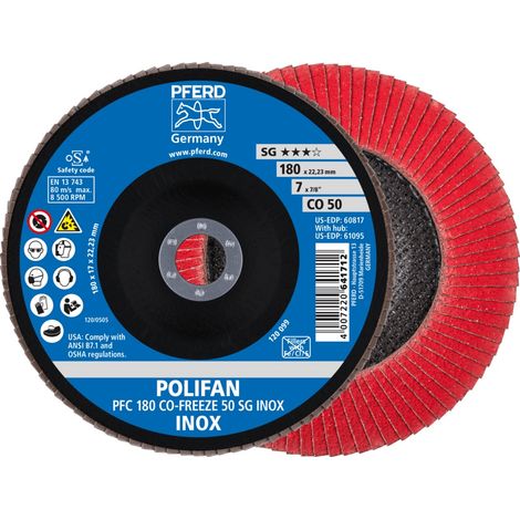 PFERD TOOLS POLIFAN Fächerscheibe PFC 180x22,23 mm konisch CO-FREEZE 50 SG INOX Edelstahl 10 Stk (1/5)