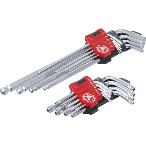 Lot 18 cles coudees longues profil torx t10 - t50 et six pans males 1,5 - 10mm (1/3)
