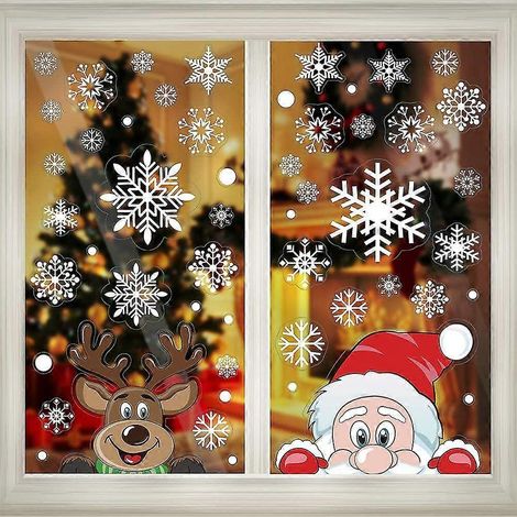 300 autocollants de Noël en forme de flocons de neige pour vitres, 8 feuilles au total. Décorations de Noël : flocons de neige, Père Noël et rennes. (1/5)