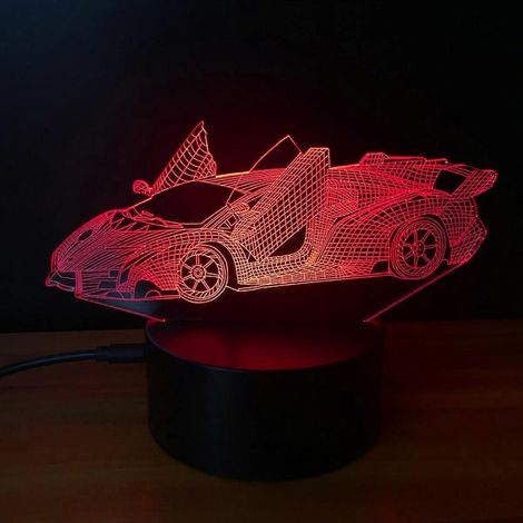 Lampe de nuit LED 7 couleurs changeantes, effet 3D, lampe LED à illusion d'optique 3D, jouet pour enfants, cadeau de Noël ou d'anniversaire (Voiture de course) (1/5)